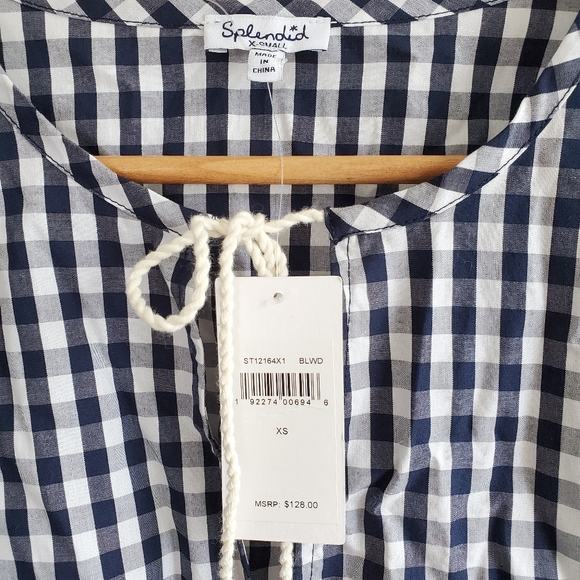 New Splendid Gingham Blouson Sleeve Top Blouse NWT Size XS - Picture 7 of 11